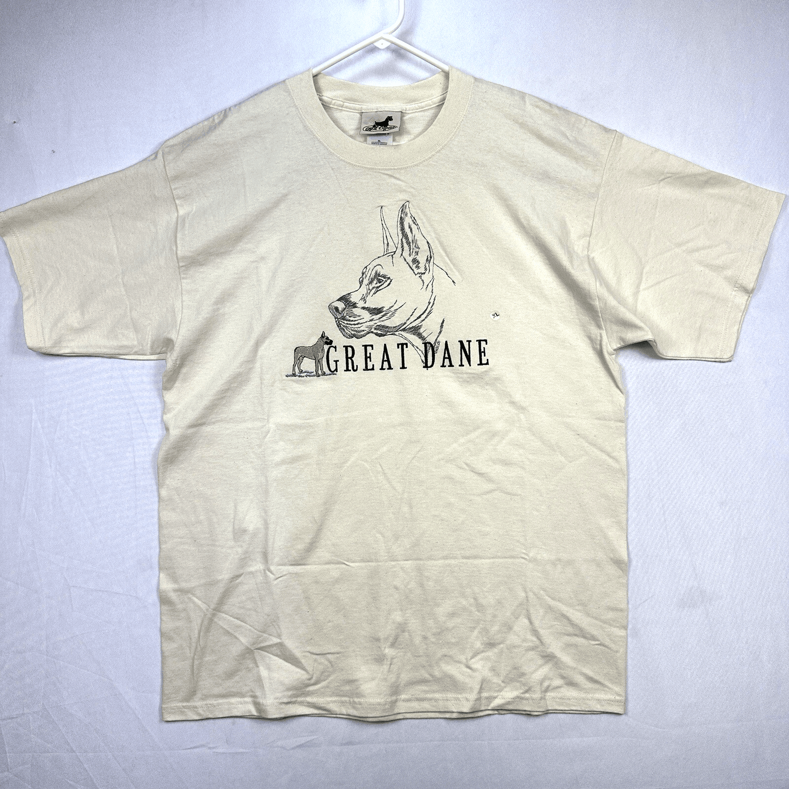 Vintage Gr8 Dogs T-Shirt XL Great Dane Embroidered Crew Ivory Short Sleeve NEW - Image 1