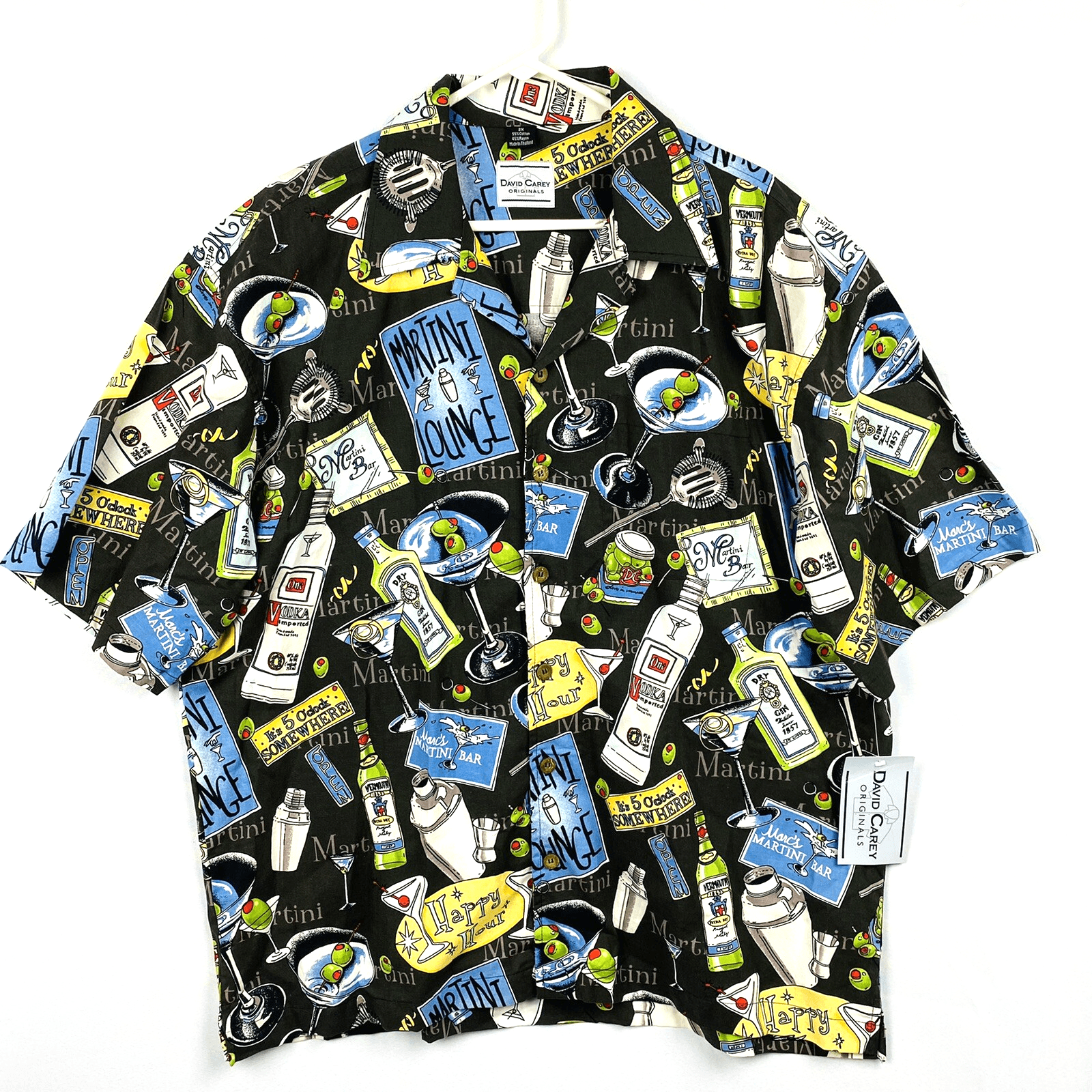 NEW David Carey Mens 2XL Martini All Over Print Shirt Button Black Camp Lounge - Image 1