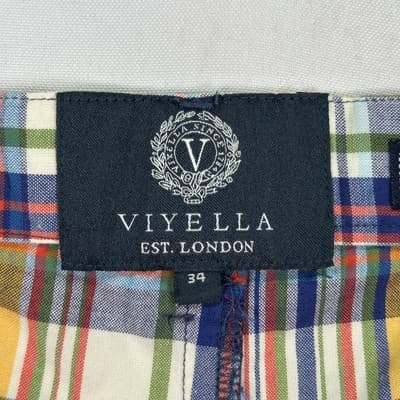 Viyella Shorts Mens 34 Yellow Blue Plaid 100% Cotton Summer Preppy Casual 8" - Thumbnail 4