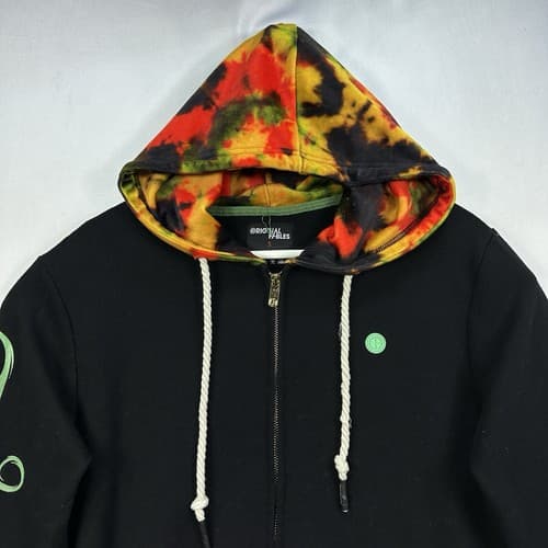 Original Fables Hoodie Mens Small Black Full Zip Psychedelic Waves OGF EUC - Thumbnail 5