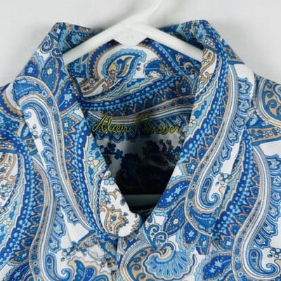 Alan Flusser Shirt Mens Large Blue Paisley Long Sleeve Button Front Cotton - Thumbnail 3
