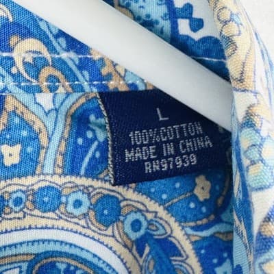 Alan Flusser Shirt Mens Large Blue Paisley Long Sleeve Button Front Cotton - Thumbnail 5