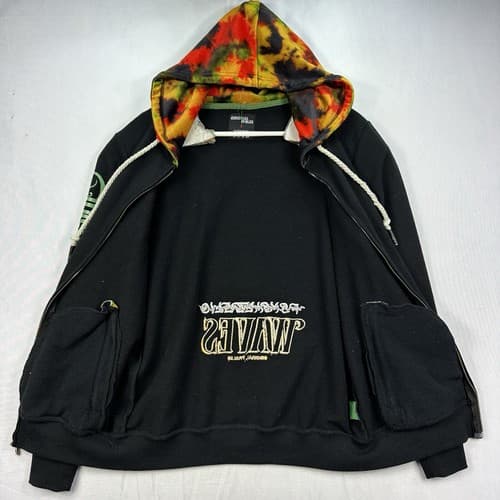 Original Fables Hoodie Mens Small Black Full Zip Psychedelic Waves OGF EUC - Thumbnail 6