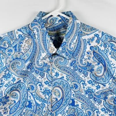 Alan Flusser Shirt Mens Large Blue Paisley Long Sleeve Button Front Cotton - Thumbnail 2