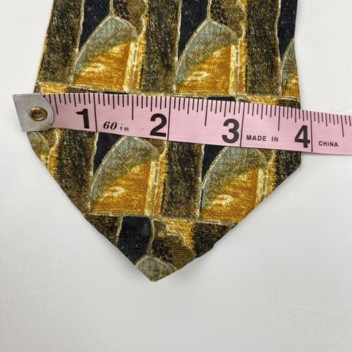Ermenegildo Zegna 100% Silk Mens Tie Geometric Pattern Necktie Gold Black - Thumbnail 6