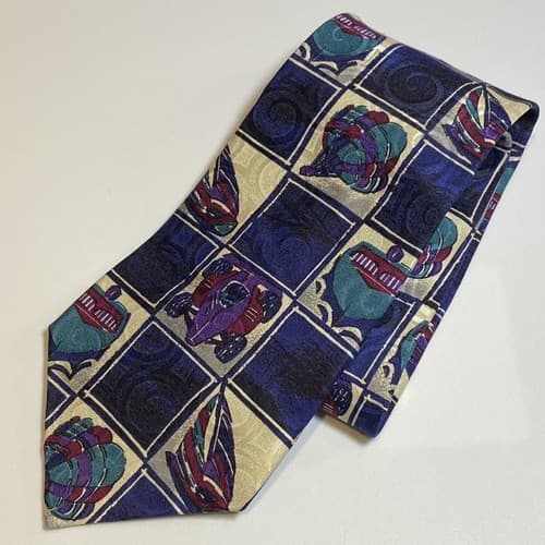 Vtg Guess Georges Marciano Silk Mens Tie Multicolor Geometric Necktie Cars Boats - Thumbnail 4