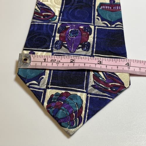Vtg Guess Georges Marciano Silk Mens Tie Multicolor Geometric Necktie Cars Boats - Thumbnail 8