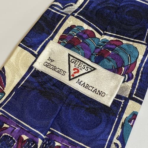 Vtg Guess Georges Marciano Silk Mens Tie Multicolor Geometric Necktie Cars Boats - Thumbnail 6