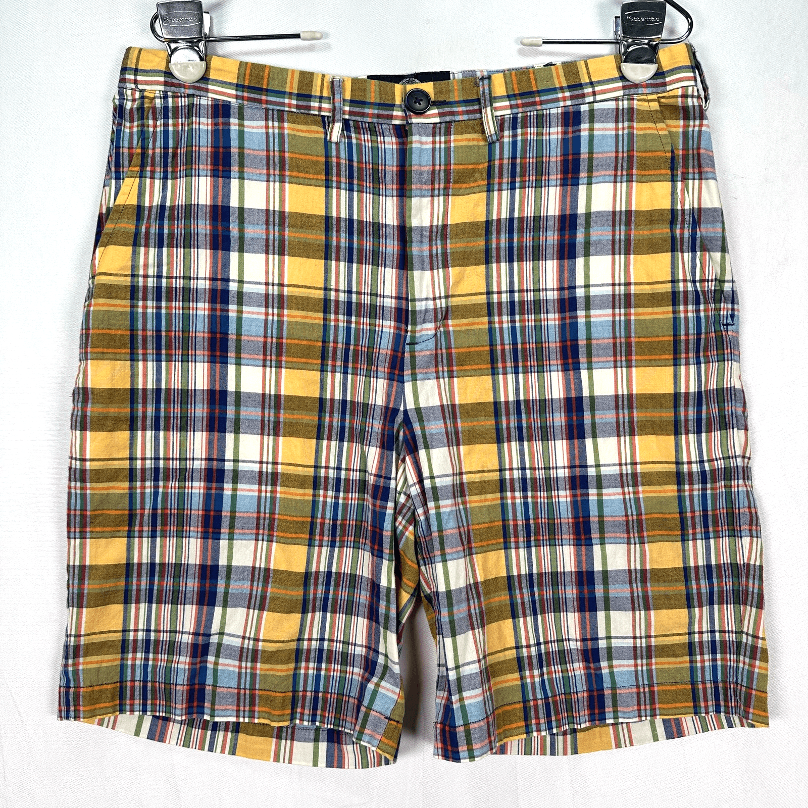 Viyella Shorts Mens 34 Yellow Blue Plaid 100% Cotton Summer Preppy Casual 8" - Image 1