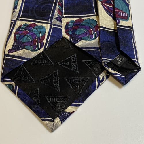 Vtg Guess Georges Marciano Silk Mens Tie Multicolor Geometric Necktie Cars Boats - Thumbnail 7
