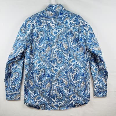 Alan Flusser Shirt Mens Large Blue Paisley Long Sleeve Button Front Cotton - Thumbnail 6