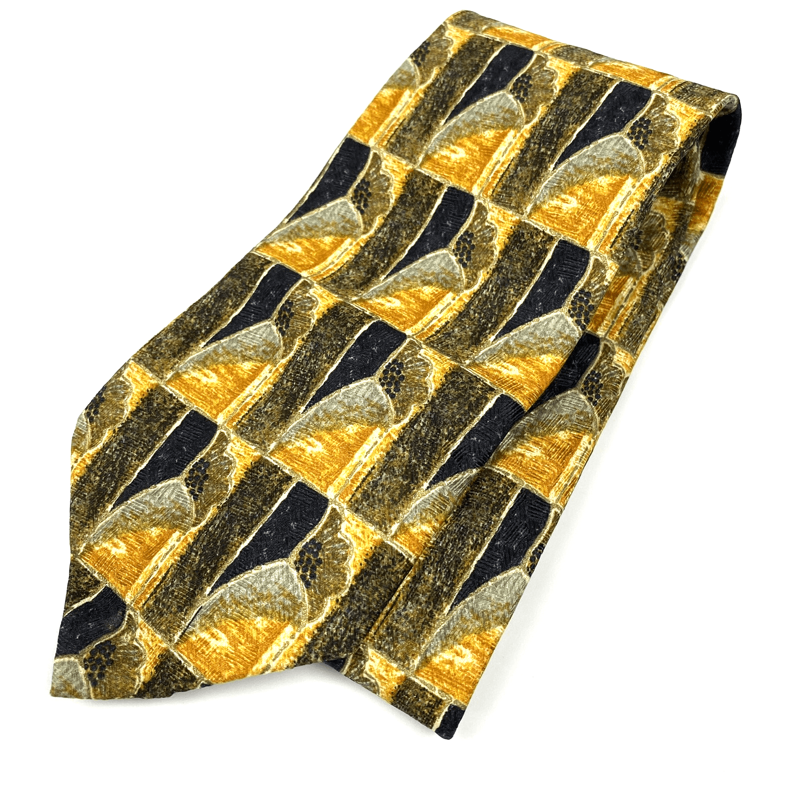 Ermenegildo Zegna 100% Silk Mens Tie Geometric Pattern Necktie Gold Black - Image 1