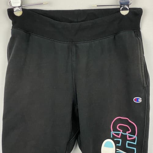 Champion Reverse Weave Joggers Black Spellout Mens Large Sweatpants Vintage - Thumbnail 5