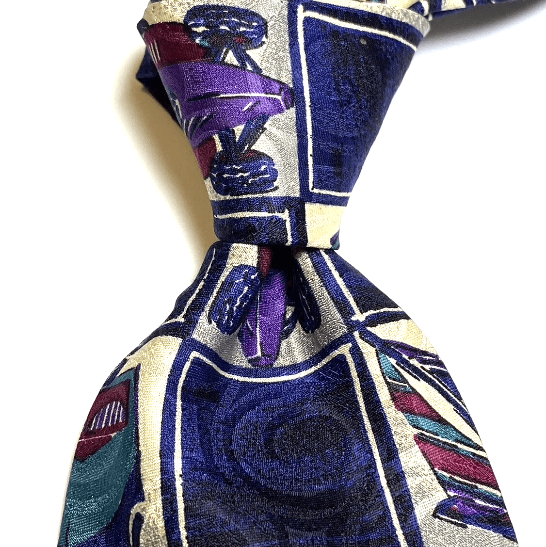 Vtg Guess Georges Marciano Silk Mens Tie Multicolor Geometric Necktie Cars Boats - Image 1