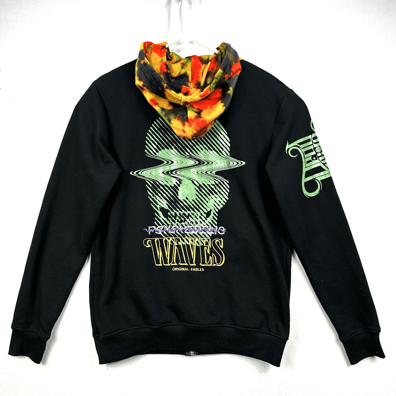 Original Fables Hoodie Mens Small Black Full Zip Psychedelic Waves OGF EUC - Image 1