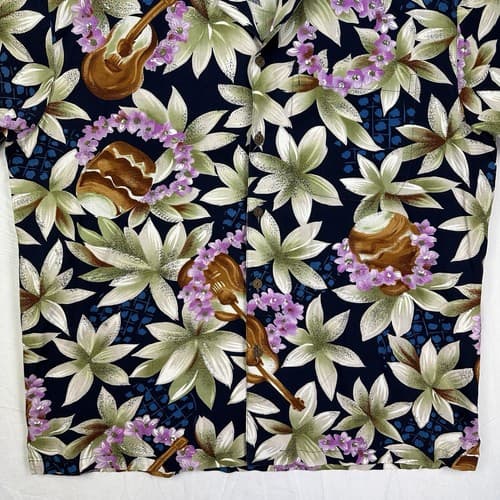 Newt At The Royal Hawaiian Shirt Mens Large Multicolor Floral Ukulele Vintage - Thumbnail 4