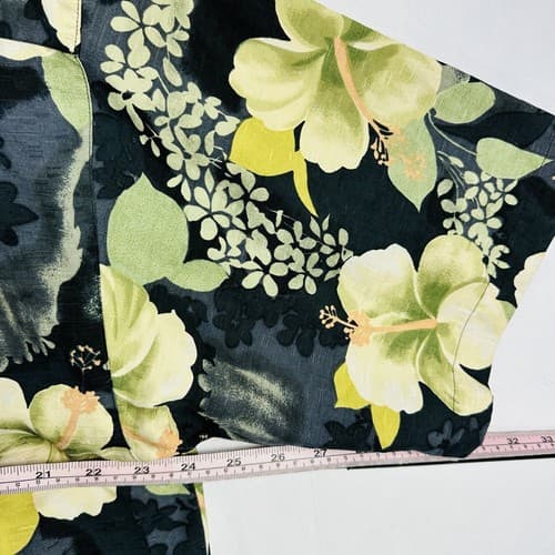Vintage Tommy Bahama Silk Hawaiian Shirt Mens Large Hibiscus Black Yellow Button - Thumbnail 9