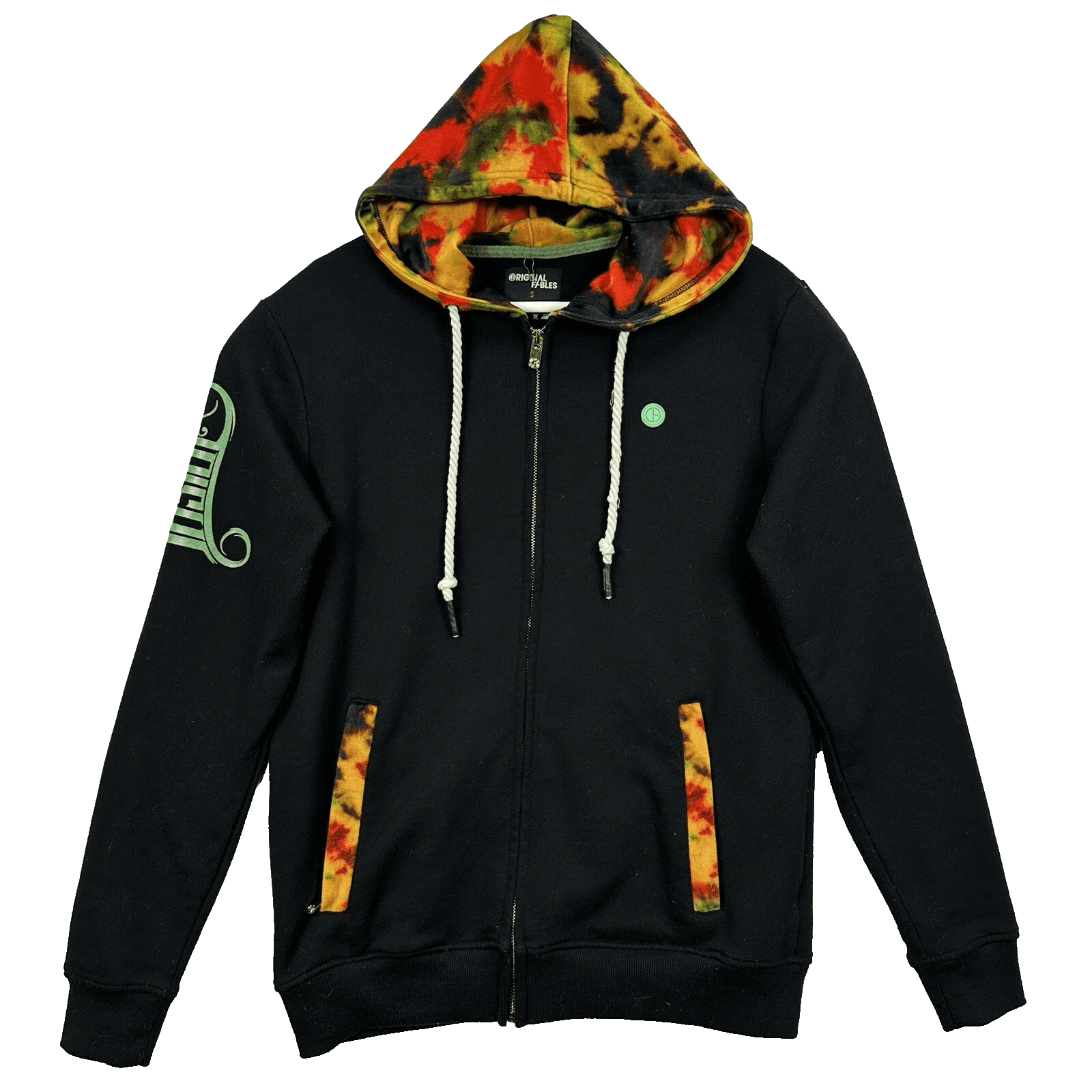 Original Fables Hoodie Mens Small Black Full Zip Psychedelic Waves OGF EUC - Thumbnail 2