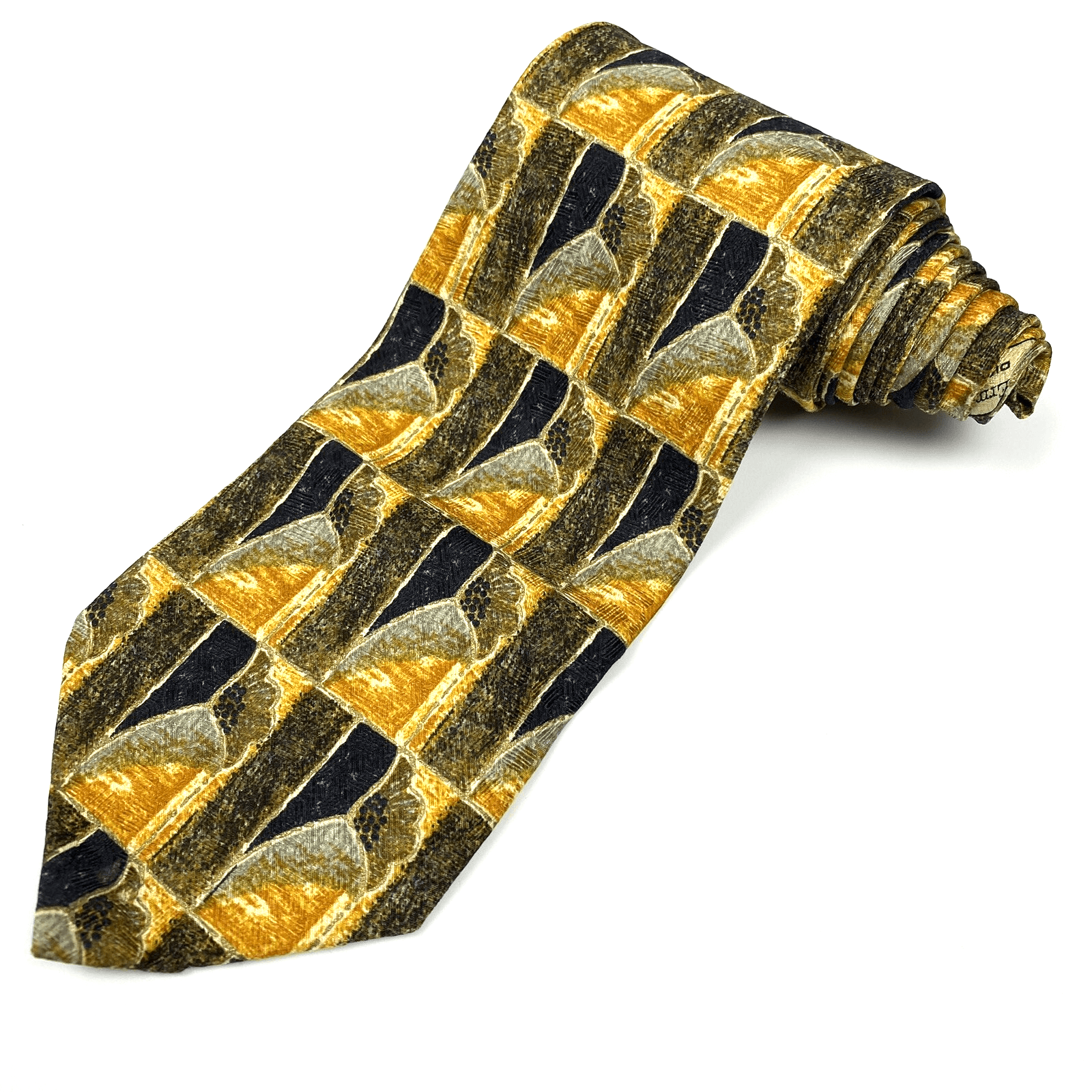 Ermenegildo Zegna 100% Silk Mens Tie Geometric Pattern Necktie Gold Black - Thumbnail 2