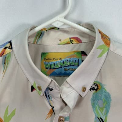 Weekend The Nutter Chubbies Shirt Mens Medium Beige Parrot Toucan Short Sleeve - Thumbnail 4