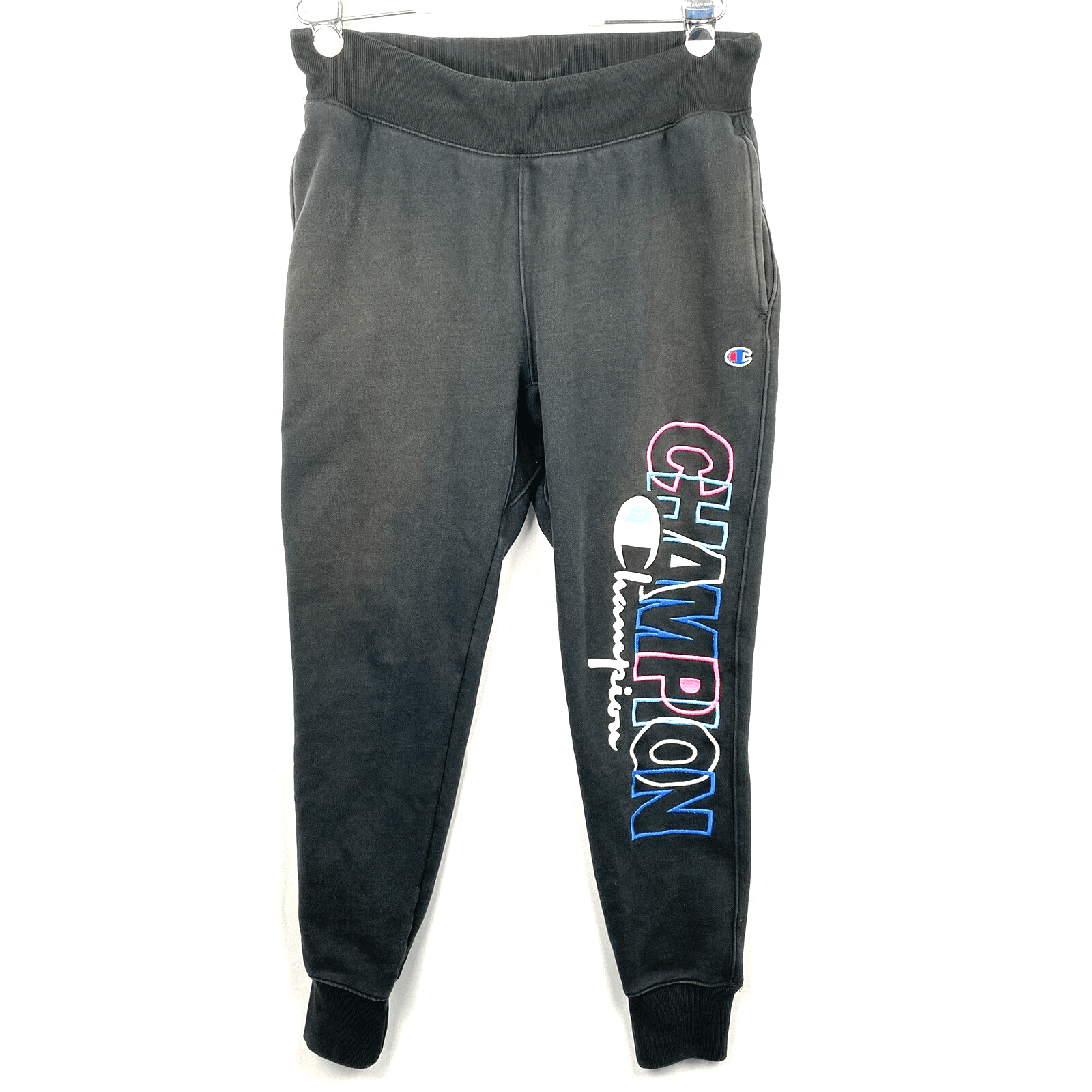 Champion Reverse Weave Joggers Black Spellout Mens Large Sweatpants Vintage - Image 1