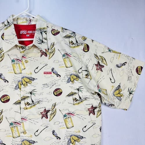 RP55 Jeans Co. Hawaiian Shirt Mens 3XL Button Up Beach Drinks Short Sleeve EUC - Thumbnail 5