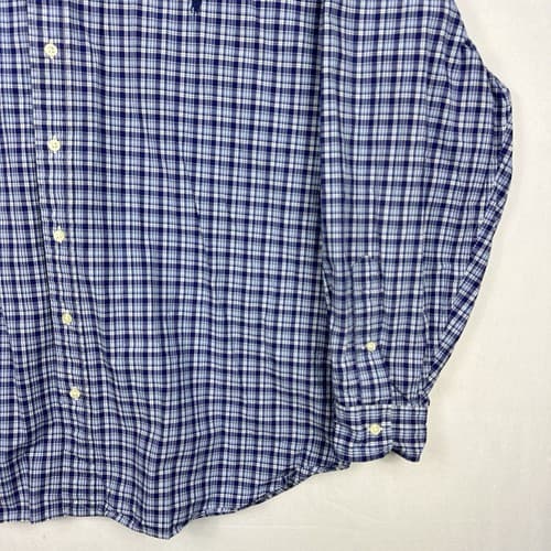Ralph Lauren Mens 3XB Oxford Shirt Blue Plaid Long Sleeve Button Down Cotton - Thumbnail 4