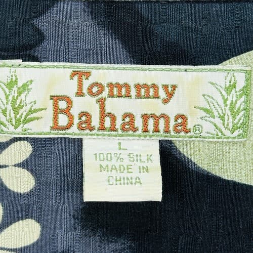Vintage Tommy Bahama Silk Hawaiian Shirt Mens Large Hibiscus Black Yellow Button - Thumbnail 8