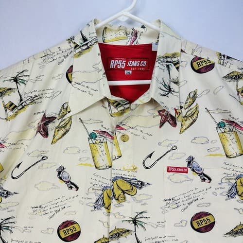 RP55 Jeans Co. Hawaiian Shirt Mens 3XL Button Up Beach Drinks Short Sleeve EUC - Thumbnail 2
