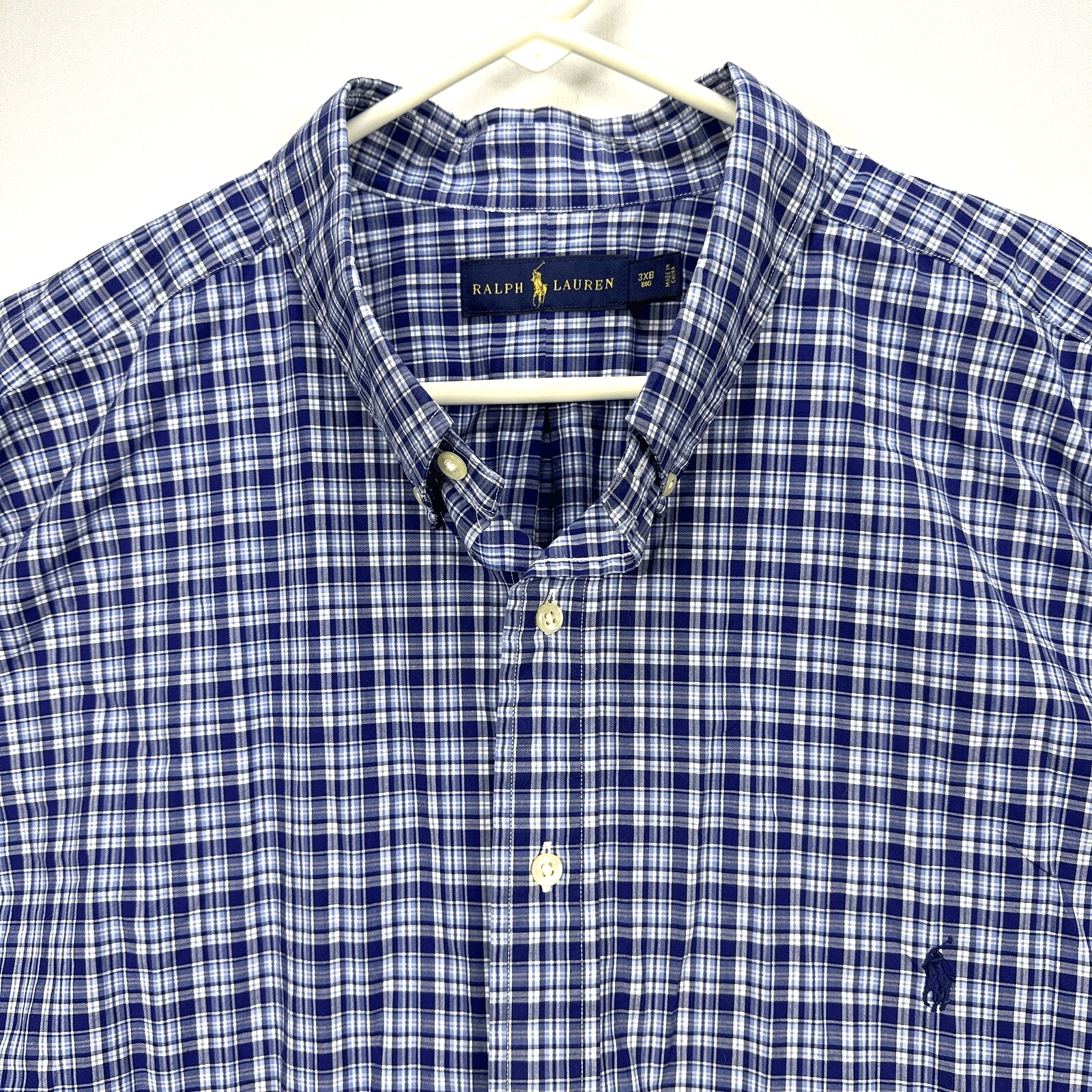 Ralph Lauren Mens 3XB Oxford Shirt Blue Plaid Long Sleeve Button Down Cotton - Image 1