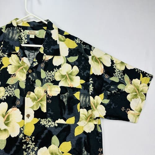 Vintage Tommy Bahama Silk Hawaiian Shirt Mens Large Hibiscus Black Yellow Button - Thumbnail 5