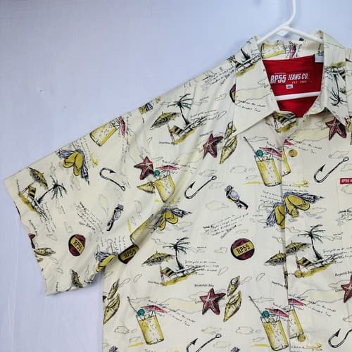 RP55 Jeans Co. Hawaiian Shirt Mens 3XL Button Up Beach Drinks Short Sleeve EUC - Thumbnail 6