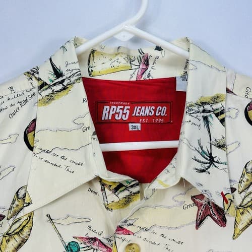 RP55 Jeans Co. Hawaiian Shirt Mens 3XL Button Up Beach Drinks Short Sleeve EUC - Thumbnail 7