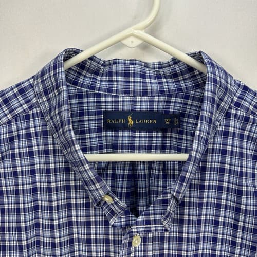 Ralph Lauren Mens 3XB Oxford Shirt Blue Plaid Long Sleeve Button Down Cotton - Thumbnail 6