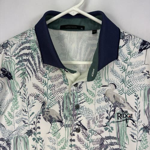 Greyson Bird Song Golf Polo Shirt Mens XL Multicolor Floral Heron Short Sleeve - Thumbnail 2