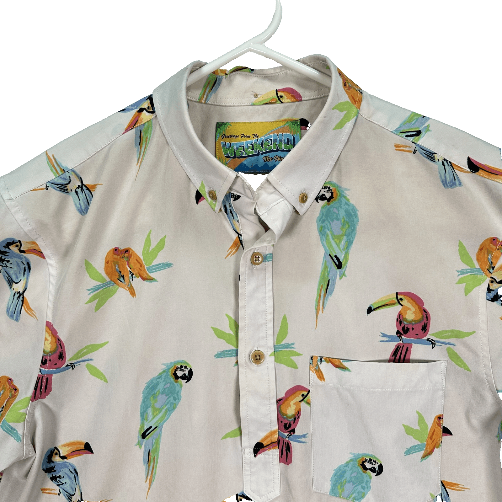 Weekend The Nutter Chubbies Shirt Mens Medium Beige Parrot Toucan Short Sleeve - Thumbnail 2