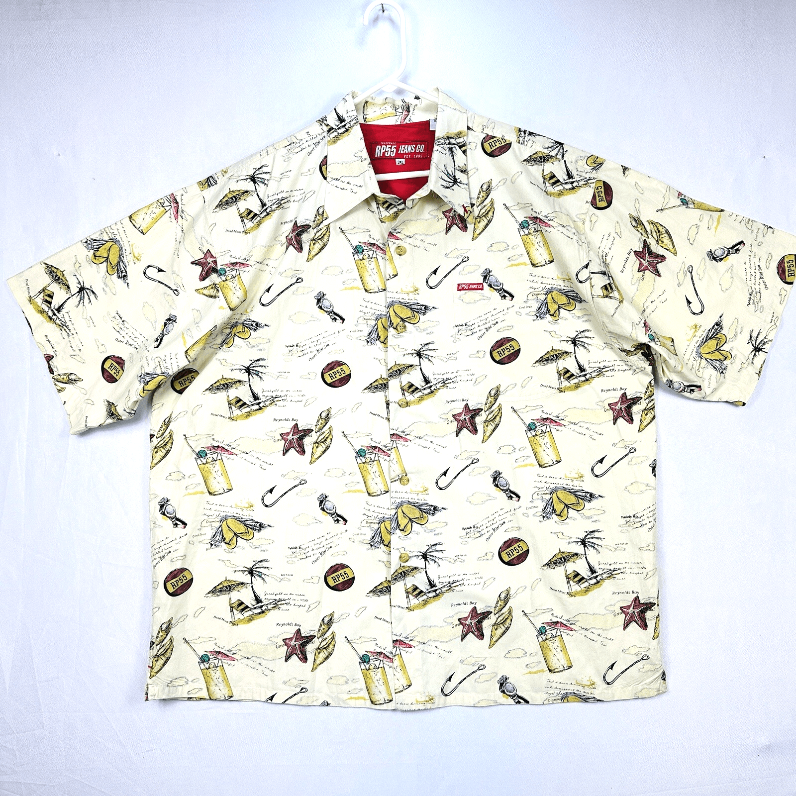 RP55 Jeans Co. Hawaiian Shirt Mens 3XL Button Up Beach Drinks Short Sleeve EUC - Image 1