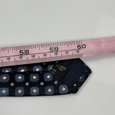 Ermenegildo Zegna Tie Mens 100% Silk Navy Geometric Pattern Classic Formal Italy - Thumbnail 9