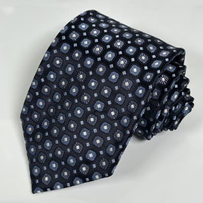 Ermenegildo Zegna Tie Mens 100% Silk Navy Geometric Pattern Classic Formal Italy - Thumbnail 2