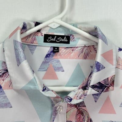 Bad Birdie Cali Golf Polo Shirt Mens Medium Pastel Geometric Palm Stretch S/S - Thumbnail 4