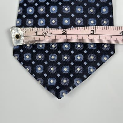 Ermenegildo Zegna Tie Mens 100% Silk Navy Geometric Pattern Classic Formal Italy - Thumbnail 8