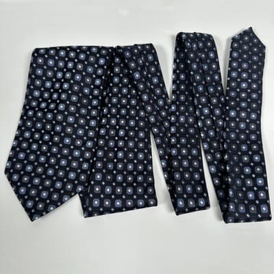 Ermenegildo Zegna Tie Mens 100% Silk Navy Geometric Pattern Classic Formal Italy - Thumbnail 7