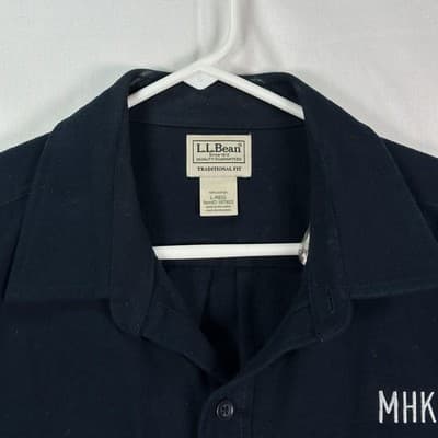 L.L. Bean Chamois Flannel Shirt Mens Large Navy Button Front Monogram Workwear - Thumbnail 4