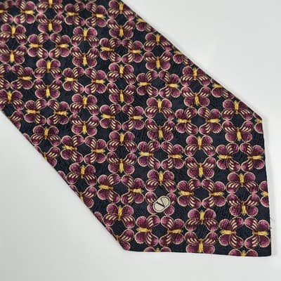 Valentino Cravatte 100% Silk Tie Mens Black Purple Gold Floral Geometric Italy - Thumbnail 3