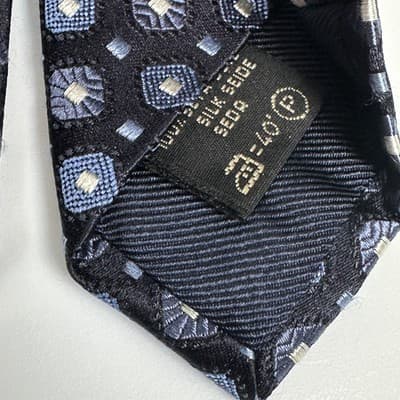 Ermenegildo Zegna Tie Mens 100% Silk Navy Geometric Pattern Classic Formal Italy - Thumbnail 6