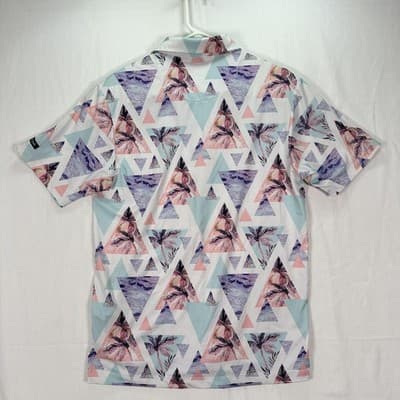 Bad Birdie Cali Golf Polo Shirt Mens Medium Pastel Geometric Palm Stretch S/S - Thumbnail 3