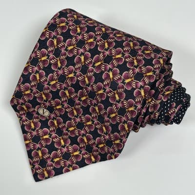 Valentino Cravatte 100% Silk Tie Mens Black Purple Gold Floral Geometric Italy - Thumbnail 2