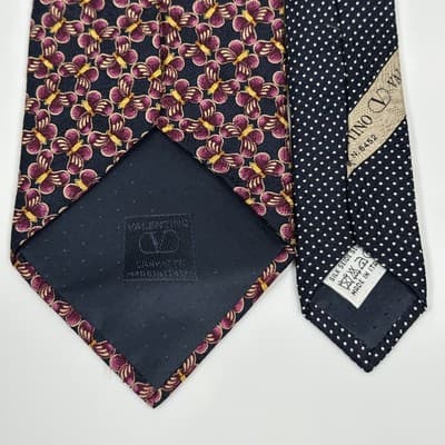 Valentino Cravatte 100% Silk Tie Mens Black Purple Gold Floral Geometric Italy - Thumbnail 5