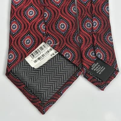 NEW Nordstrom Mens 100% Silk Tie Red Black Geometric Pattern Necktie Classic - Thumbnail 7