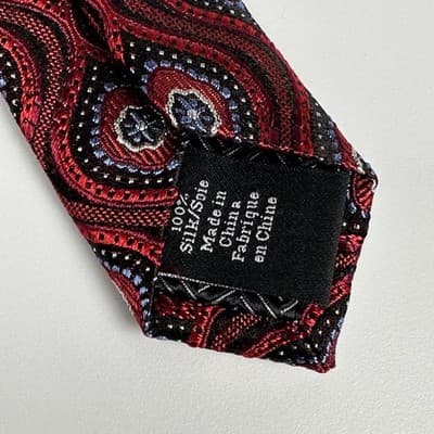 NEW Nordstrom Mens 100% Silk Tie Red Black Geometric Pattern Necktie Classic - Thumbnail 8